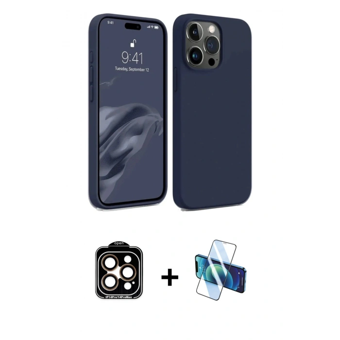 MARSİLYAN™- iPhone 15 Pro Max Kılıf Kozmos Yansıma Özel Seri - Siyah 3D Antistatik Seramik Nano Ekran Koruyucu + Turuncu PVD Metal Kamera Lens
