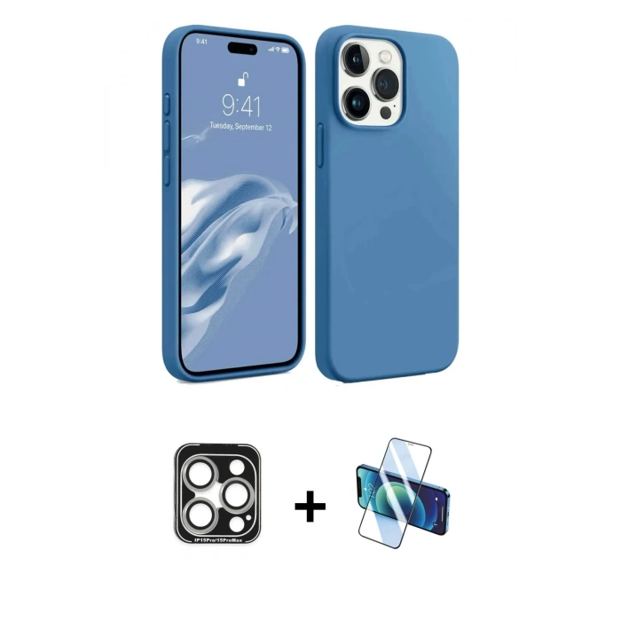 MARSİLYAN™- iPhone 15 Pro Max Kılıf Kozmos Yansıma Özel Seri - Siyah 3D Antistatik Seramik Nano Ekran Koruyucu + PVD Metal Kamera Lens - GS