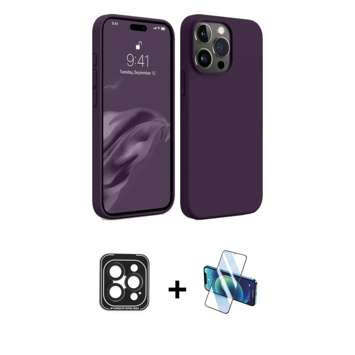 MARSİLYAN™- iPhone 15 Pro Max Kılıf Kozmos Yansıma Özel Seri - Siyah 3D Antistatik Seramik Nano Ekran Koruyucu + PVD Metal Kamera Lens - SH