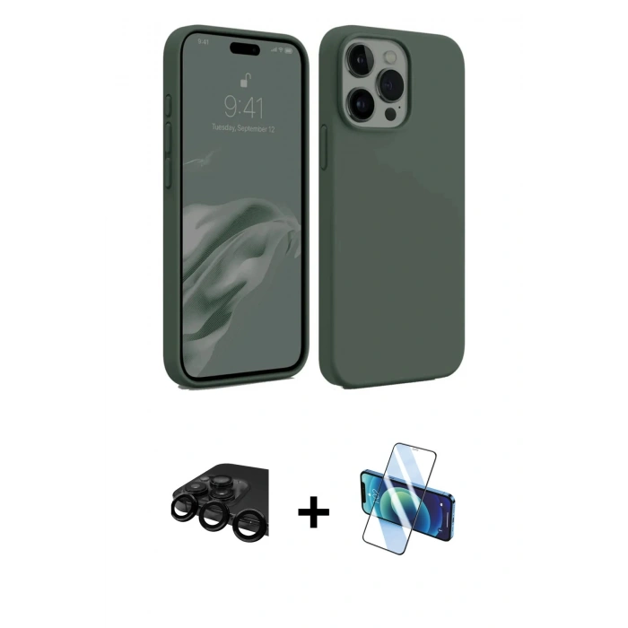 MARSİLYAN™- iPhone 15 Pro Max Kılıf Kozmos Yansıma Özel Seri - Siyah 3D Antistatik Seramik Nano Ekran Koruyucu + Raze Metal Kamera Lens - SH