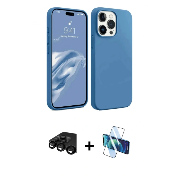 MARSİLYAN™- iPhone 15 Pro Max Kılıf Kozmos Yansıma Özel Seri - Siyah 3D Antistatik Seramik Nano Ekran Koruyucu + Raze Metal Kamera Lens - SH