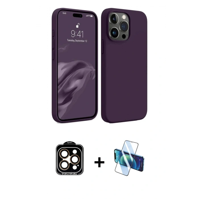 MARSİLYAN™- iPhone 15 Pro Max Kılıf Kozmos Yansıma Özel Seri - Siyah 3D Antistatik Seramik Nano Ekran Koruyucu + Turuncu PVD Metal Kamera Lens