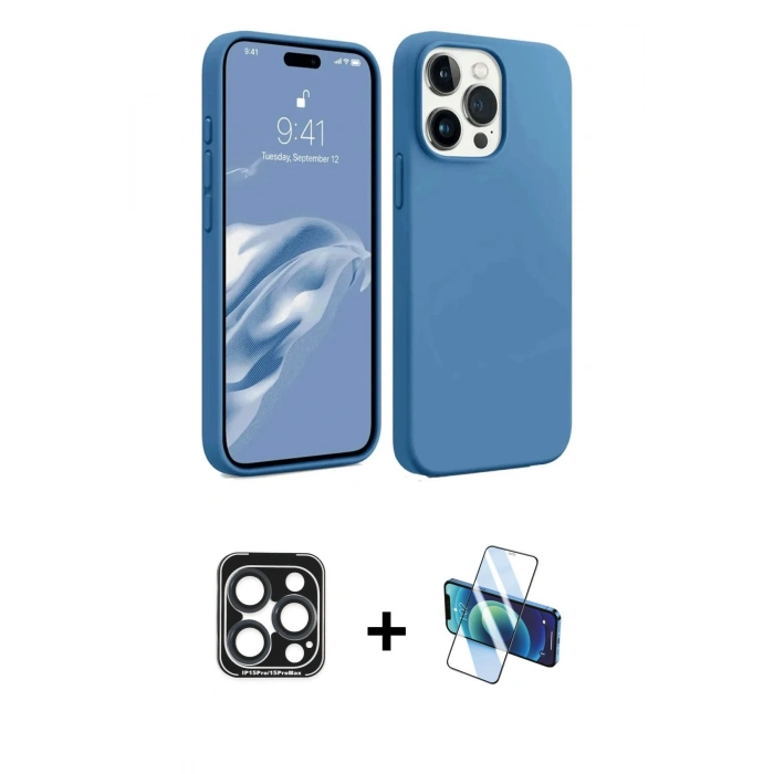 MARSİLYAN™- iPhone 15 Pro Max Kılıf Kozmos Yansıma Özel Seri - Siyah 3D Antistatik Seramik Nano Ekran Koruyucu + PVD Metal Kamera Lens - LT