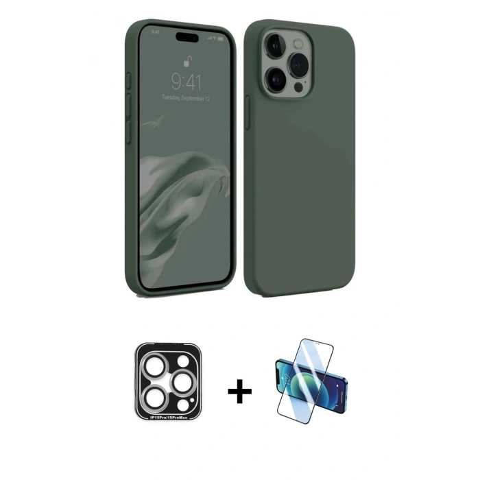 MARSİLYAN™- iPhone 15 Pro Max Kılıf Kozmos Yansıma Özel Seri - Siyah 3D Antistatik Seramik Nano Ekran Koruyucu + PVD Metal Kamera Lens - GS