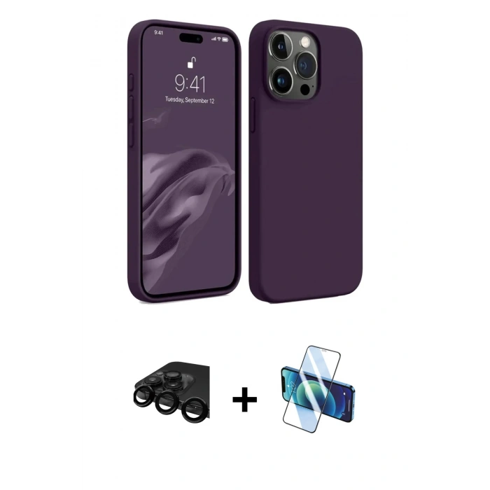 MARSİLYAN™- iPhone 15 Pro Max Kılıf Kozmos Yansıma Özel Seri - Siyah 3D Antistatik Seramik Nano Ekran Koruyucu + Raze Metal Kamera Lens - SH