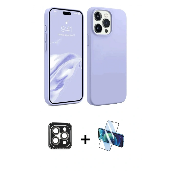 MARSİLYAN™- iPhone 15 Pro Max Kılıf Kozmos Yansıma Özel Seri - Siyah 3D Antistatik Seramik Nano Ekran Koruyucu + PVD Metal Kamera Lens - GI