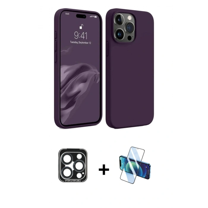 MARSİLYAN™- iPhone 15 Pro Max Kılıf Kozmos Yansıma Özel Seri - Siyah 3D Antistatik Seramik Nano Ekran Koruyucu + PVD Metal Kamera Lens - LT