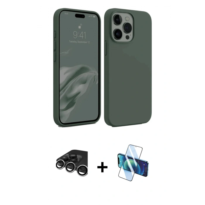 MARSİLYAN™- iPhone 15 Pro Max Kılıf Kozmos Yansıma Özel Seri - Siyah 3D Antistatik Seramik Nano Ekran Koruyucu + Raze Metal Kamera Lens - GS