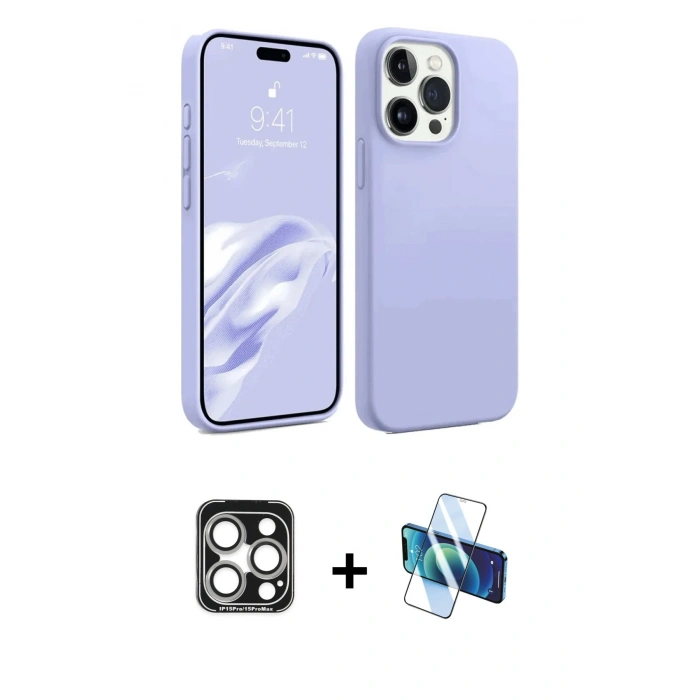 MARSİLYAN™- iPhone 15 Pro Max Kılıf Kozmos Yansıma Özel Seri - Siyah 3D Antistatik Seramik Nano Ekran Koruyucu + PVD Metal Kamera Lens - GS