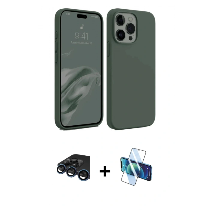 MARSİLYAN™- iPhone 15 Pro Max Kılıf Kozmos Yansıma Özel Seri - Siyah 3D Antistatik Seramik Nano Ekran Koruyucu + Raze Metal Kamera Lens - LT