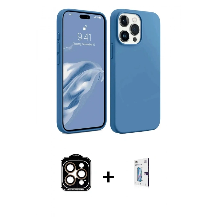 MARSİLYAN™- iPhone 15 Pro Max Kılıf Kozmos Yansıma Özel Seri - Siyah Bilvis 0.18mm Plus Cam Ekran Koruyucu + PVD Metal Kamera Lens - TU
