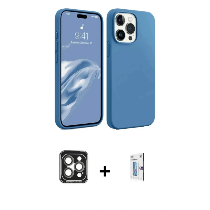 MARSİLYAN™- iPhone 15 Pro Max Kılıf Kozmos Yansıma Özel Seri - Siyah Bilvis 0.18mm Plus Cam Ekran Koruyucu + PVD Metal Kamera Lens - GI