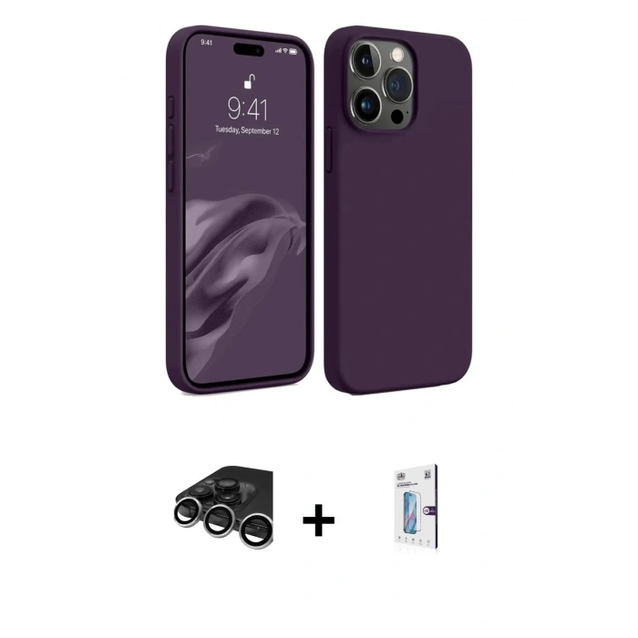 MARSİLYAN™- iPhone 15 Pro Max Kılıf Kozmos Yansıma Özel Seri - Siyah Bilvis 0.18mm Plus Cam Ekran Koruyucu + Raze Metal Kamera Lens - GS