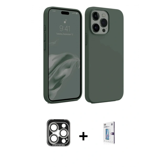 MARSİLYAN™- iPhone 15 Pro Max Kılıf Kozmos Yansıma Özel Seri - Siyah Bilvis 0.18mm Plus Cam Ekran Koruyucu + PVD Metal Kamera Lens - GS
