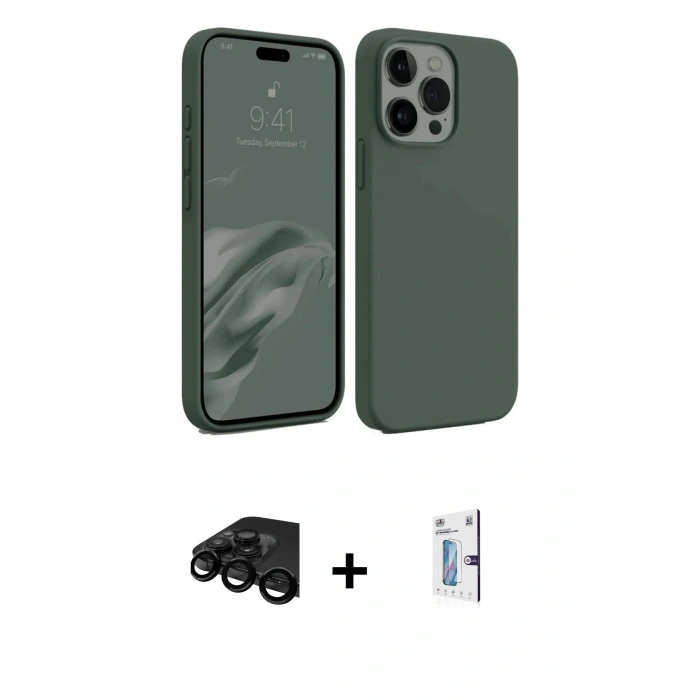 MARSİLYAN™- iPhone 15 Pro Max Kılıf Kozmos Yansıma Özel Seri - Siyah Bilvis 0.18mm Plus Cam Ekran Koruyucu + Raze Metal Kamera Lens - SH