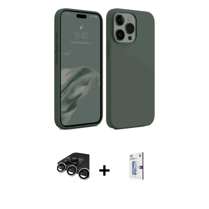 MARSİLYAN™- iPhone 15 Pro Max Kılıf Kozmos Yansıma Özel Seri - Siyah Bilvis 0.18mm Plus Cam Ekran Koruyucu + Raze Metal Kamera Lens - GS