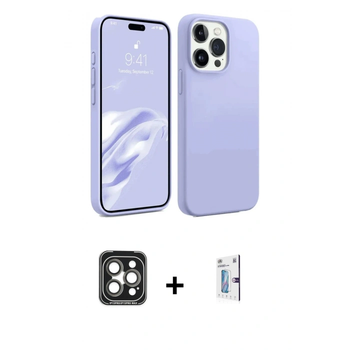 MARSİLYAN™- iPhone 15 Pro Max Kılıf Kozmos Yansıma Özel Seri - Siyah Bilvis 0.18mm Plus Cam Ekran Koruyucu + PVD Metal Kamera Lens - GI