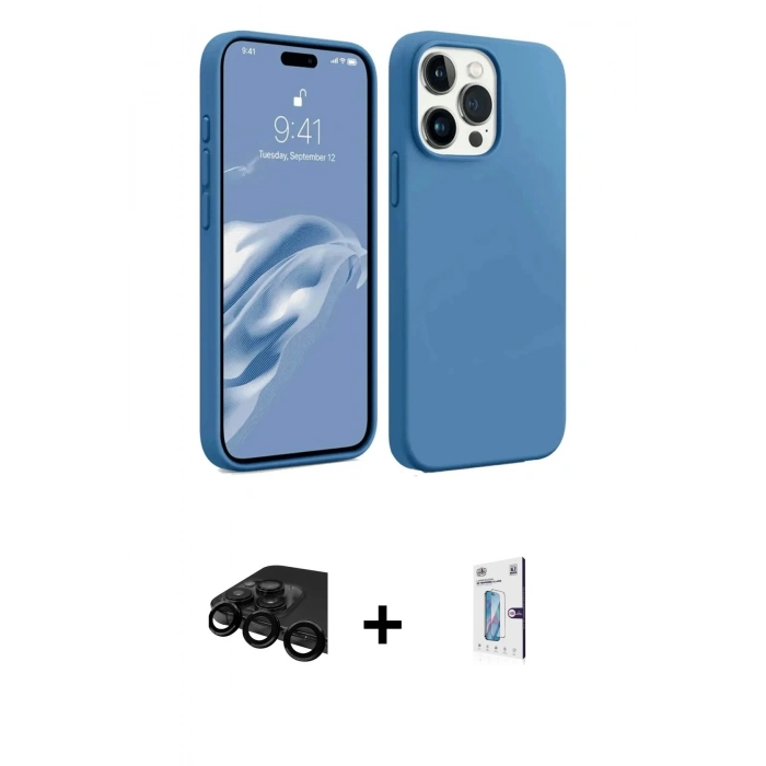 MARSİLYAN™- iPhone 15 Pro Max Kılıf Kozmos Yansıma Özel Seri - Siyah Bilvis 0.18mm Plus Cam Ekran Koruyucu + Raze Metal Kamera Lens - SH