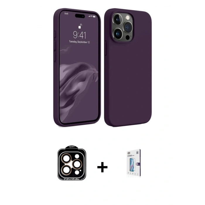 MARSİLYAN™- iPhone 15 Pro Max Kılıf Kozmos Yansıma Özel Seri - Siyah Bilvis 0.18mm Plus Cam Ekran Koruyucu + PVD Metal Kamera Lens - TU