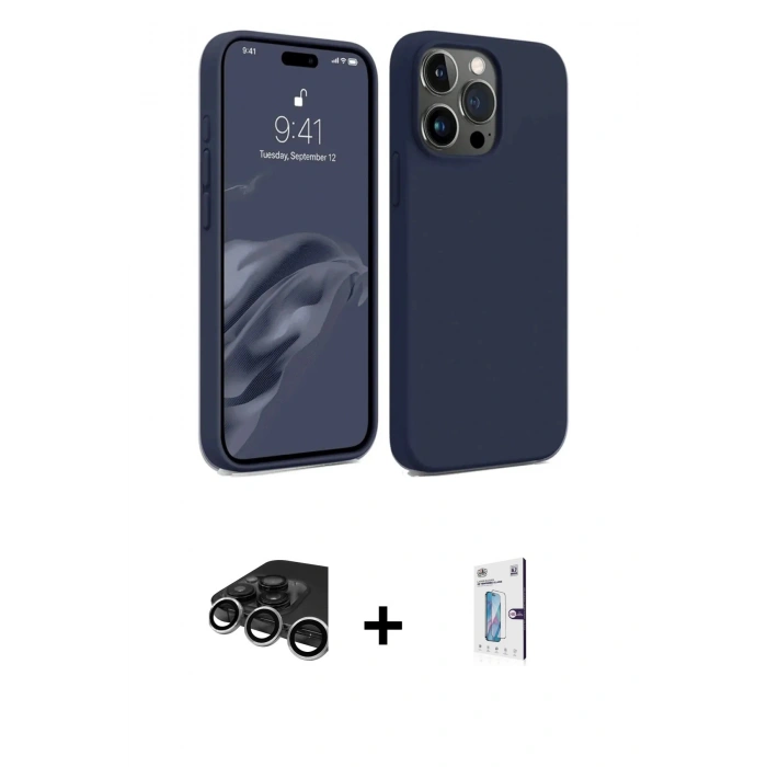 MARSİLYAN™- iPhone 15 Pro Max Kılıf Kozmos Yansıma Özel Seri - Siyah Bilvis 0.18mm Plus Cam Ekran Koruyucu + Raze Metal Kamera Lens - GS