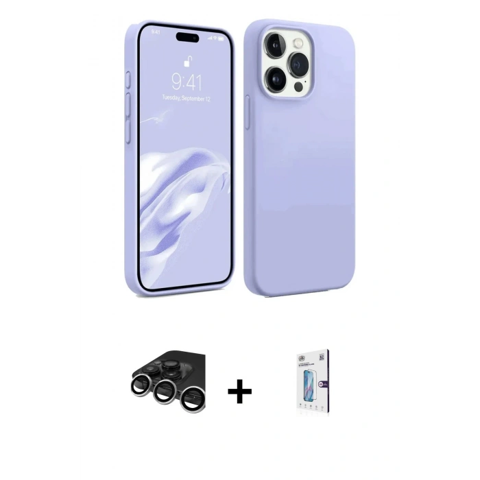 MARSİLYAN™- iPhone 15 Pro Max Kılıf Kozmos Yansıma Özel Seri - Siyah Bilvis 0.18mm Plus Cam Ekran Koruyucu + Raze Metal Kamera Lens - GS