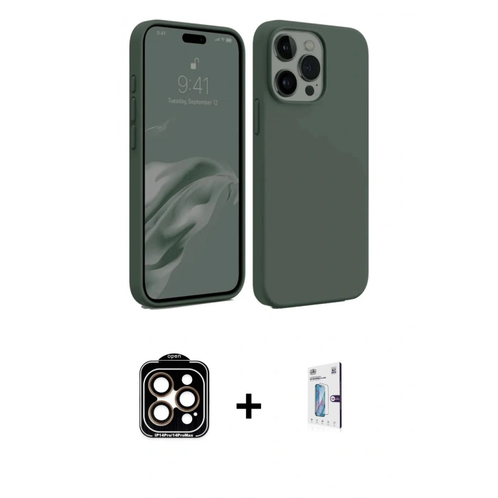 MARSİLYAN™- iPhone 15 Pro Max Kılıf Kozmos Yansıma Özel Seri - Siyah Bilvis 0.18mm Plus Cam Ekran Koruyucu + PVD Metal Kamera Lens - TU