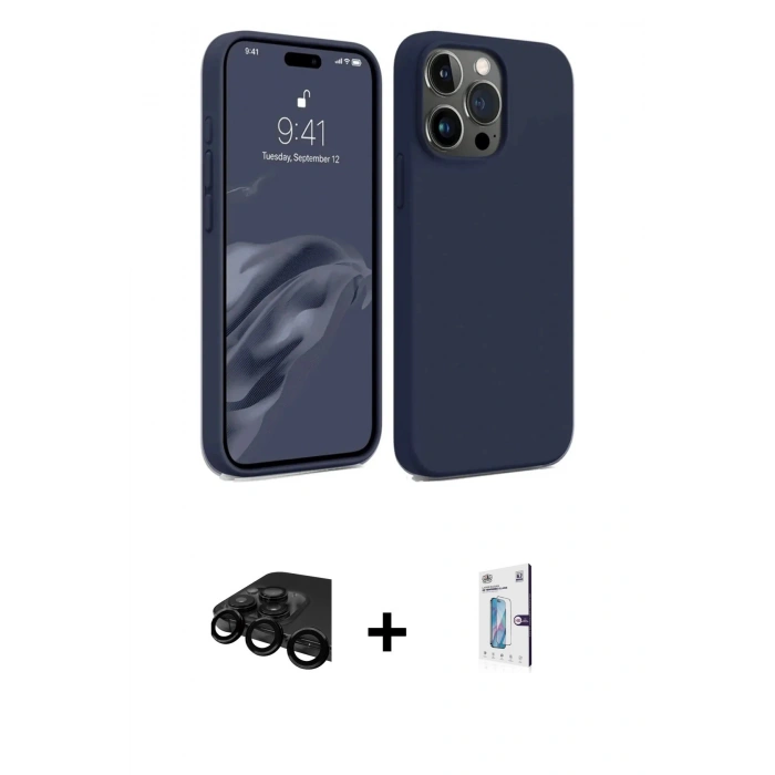 MARSİLYAN™- iPhone 15 Pro Max Kılıf Kozmos Yansıma Özel Seri - Siyah Bilvis 0.18mm Plus Cam Ekran Koruyucu + Raze Metal Kamera Lens - SH