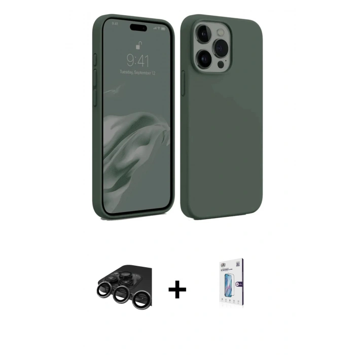 MARSİLYAN™- iPhone 15 Pro Max Kılıf Kozmos Yansıma Özel Seri - Siyah Bilvis 0.18mm Plus Cam Ekran Koruyucu + Titanyum Gri Raze Metal Kamera Lens