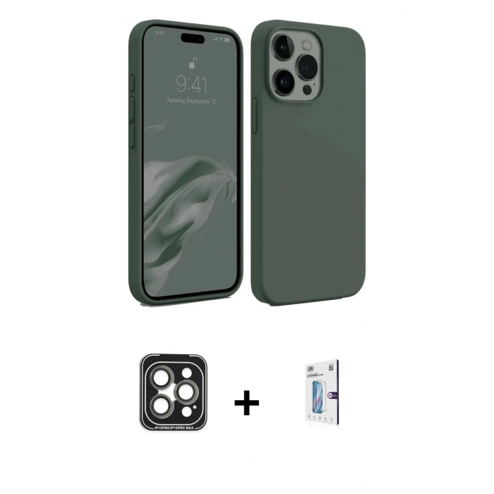 MARSİLYAN™- iPhone 15 Pro Max Kılıf Kozmos Yansıma Özel Seri - Siyah Bilvis 0.18mm Plus Cam Ekran Koruyucu + PVD Metal Kamera Lens - GI