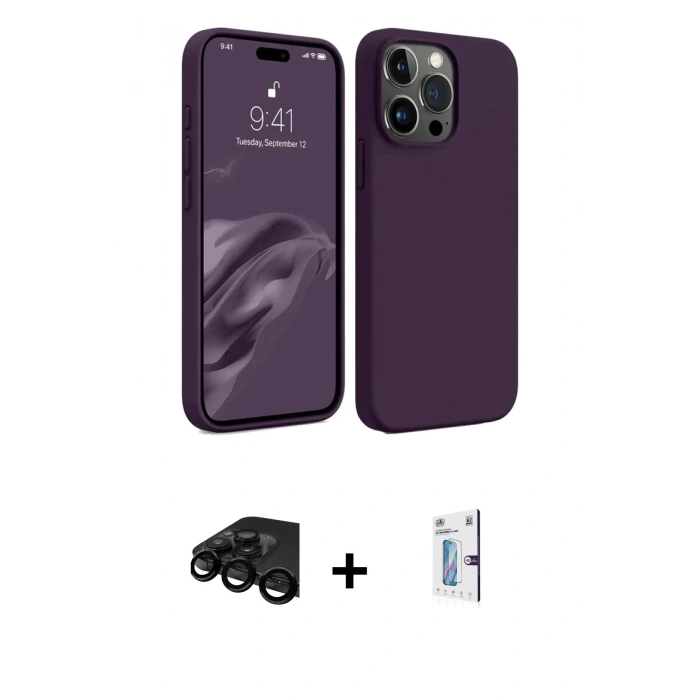 MARSİLYAN™- iPhone 15 Pro Max Kılıf Kozmos Yansıma Özel Seri - Siyah Bilvis 0.18mm Plus Cam Ekran Koruyucu + Raze Metal Kamera Lens - SH