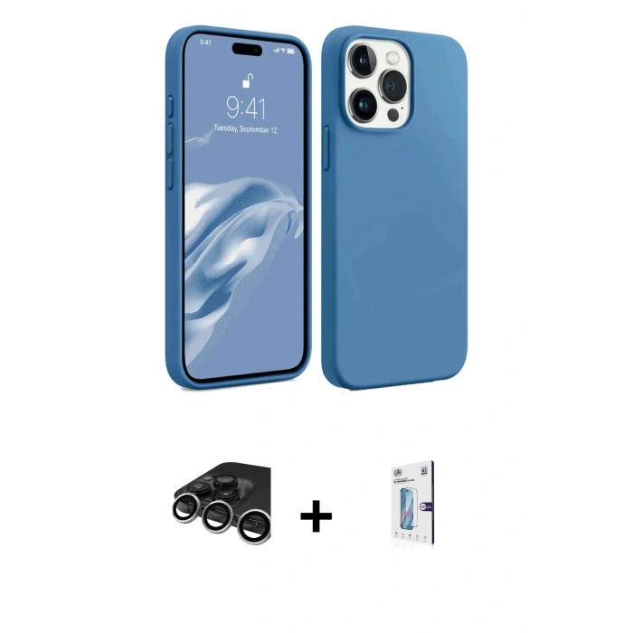 MARSİLYAN™- iPhone 15 Pro Max Kılıf Kozmos Yansıma Özel Seri - Siyah Bilvis 0.18mm Plus Cam Ekran Koruyucu + Raze Metal Kamera Lens - GS