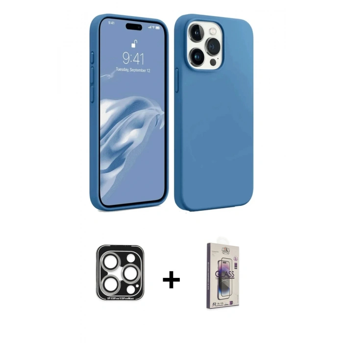 MARSİLYAN™- iPhone 15 Pro Max Kılıf Kozmos Yansıma Özel Seri - Siyah Bilvis 3D Cam Ekran Koruyucu + PVD Metal Kamera Lens - GS