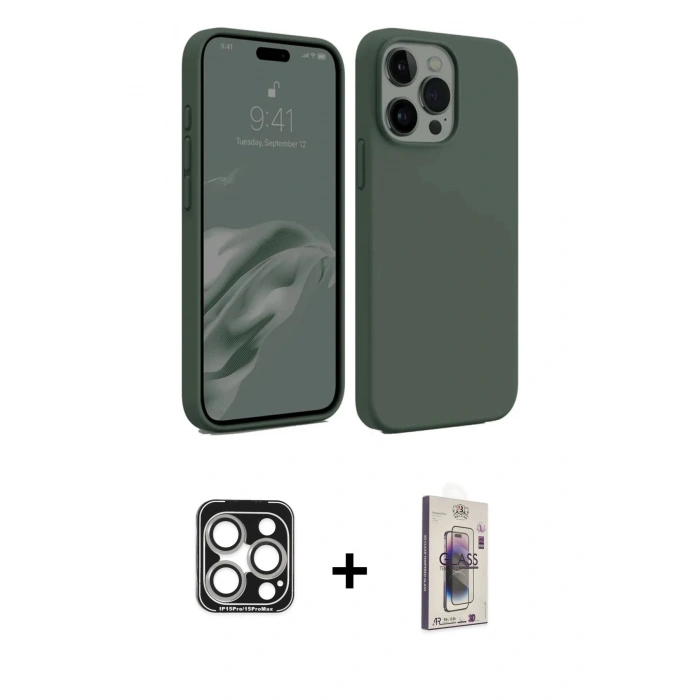 MARSİLYAN™- iPhone 15 Pro Max Kılıf Kozmos Yansıma Özel Seri - Siyah Bilvis 3D Cam Ekran Koruyucu + PVD Metal Kamera Lens - GS