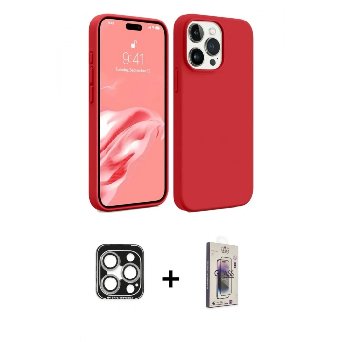 MARSİLYAN™- iPhone 15 Pro Max Kılıf Kozmos Yansıma Özel Seri - Siyah Bilvis 3D Cam Ekran Koruyucu + PVD Metal Kamera Lens - GS