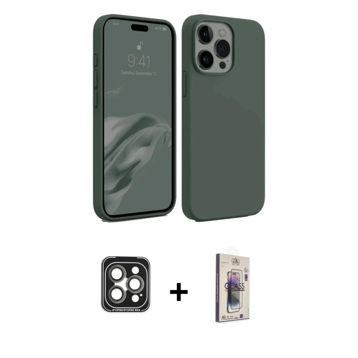 MARSİLYAN™- iPhone 15 Pro Max Kılıf Kozmos Yansıma Özel Seri - Siyah Bilvis 3D Cam Ekran Koruyucu + PVD Metal Kamera Lens - GI