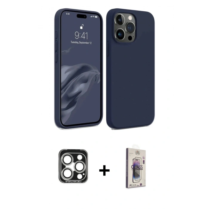 MARSİLYAN™- iPhone 15 Pro Max Kılıf Kozmos Yansıma Özel Seri - Siyah Bilvis 3D Cam Ekran Koruyucu + PVD Metal Kamera Lens - GS