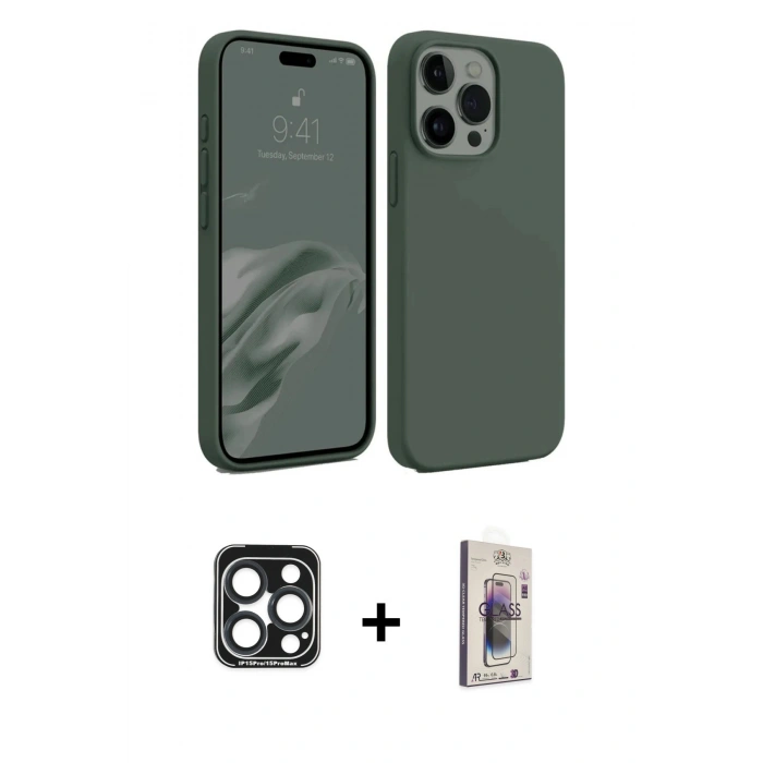 MARSİLYAN™- iPhone 15 Pro Max Kılıf Kozmos Yansıma Özel Seri - Siyah Bilvis 3D Cam Ekran Koruyucu + PVD Metal Kamera Lens - LT