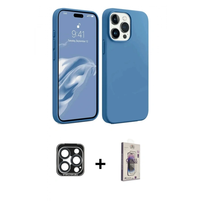 MARSİLYAN™- iPhone 15 Pro Max Kılıf Kozmos Yansıma Özel Seri - Siyah Bilvis 3D Cam Ekran Koruyucu + PVD Metal Kamera Lens - LT