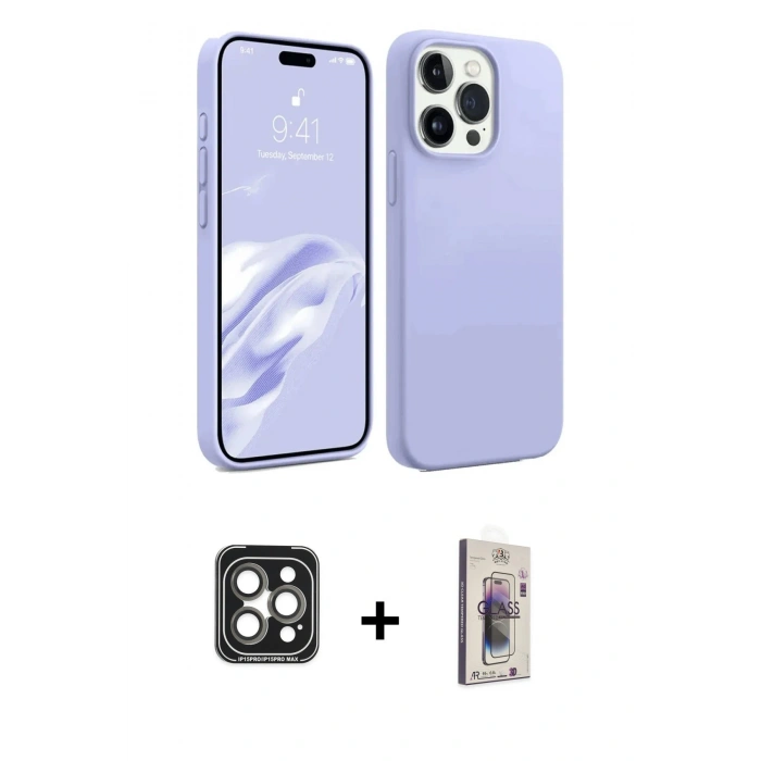 MARSİLYAN™- iPhone 15 Pro Max Kılıf Kozmos Yansıma Özel Seri - Siyah Bilvis 3D Cam Ekran Koruyucu + PVD Metal Kamera Lens - GI