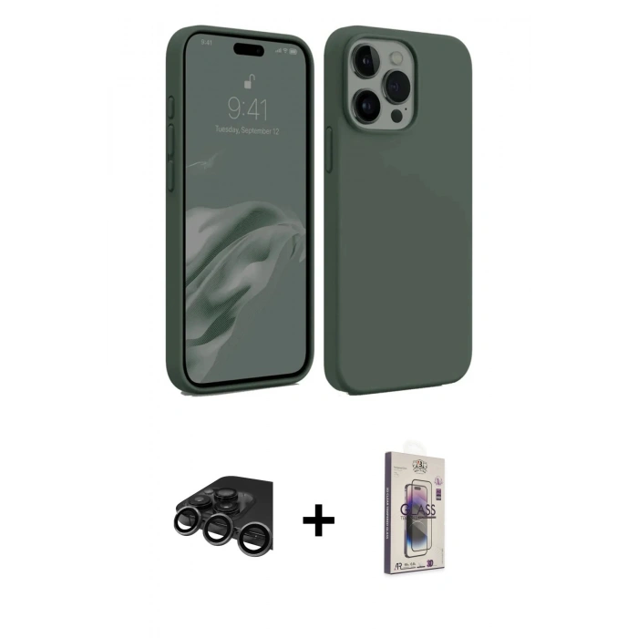 MARSİLYAN™- iPhone 15 Pro Max Kılıf Kozmos Yansıma Özel Seri - Siyah Bilvis 3D Cam Ekran Koruyucu + Raze Metal Kamera Lens - TMGI
