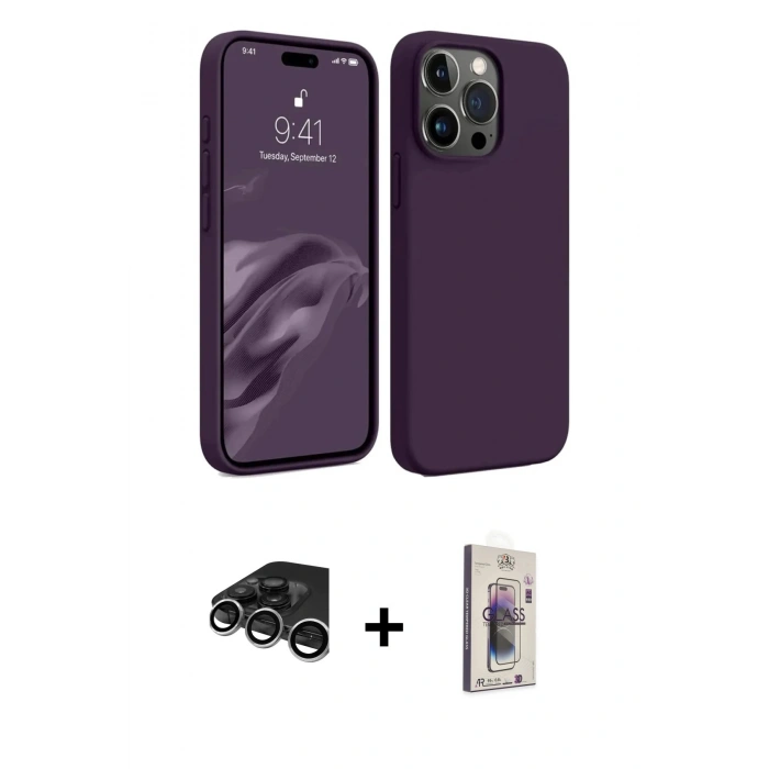 MARSİLYAN™- iPhone 15 Pro Max Kılıf Kozmos Yansıma Özel Seri - Siyah Bilvis 3D Cam Ekran Koruyucu + Raze Metal Kamera Lens - GS