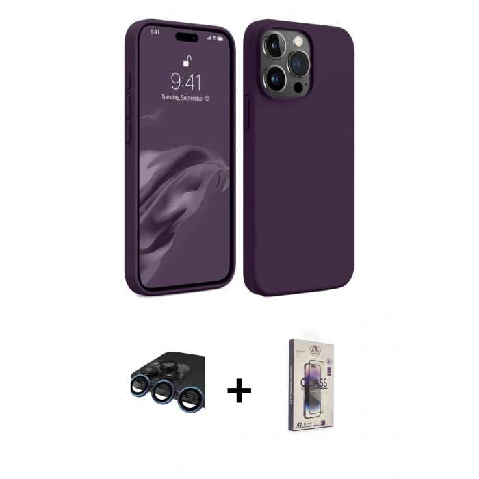 MARSİLYAN™- iPhone 15 Pro Max Kılıf Kozmos Yansıma Özel Seri - Siyah Bilvis 3D Cam Ekran Koruyucu + Raze Metal Kamera Lens - LT