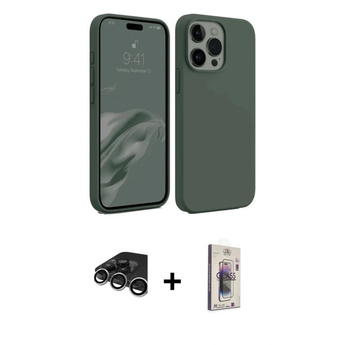 MARSİLYAN™- iPhone 15 Pro Max Kılıf Kozmos Yansıma Özel Seri - Siyah Bilvis 3D Cam Ekran Koruyucu + Raze Metal Kamera Lens - GS