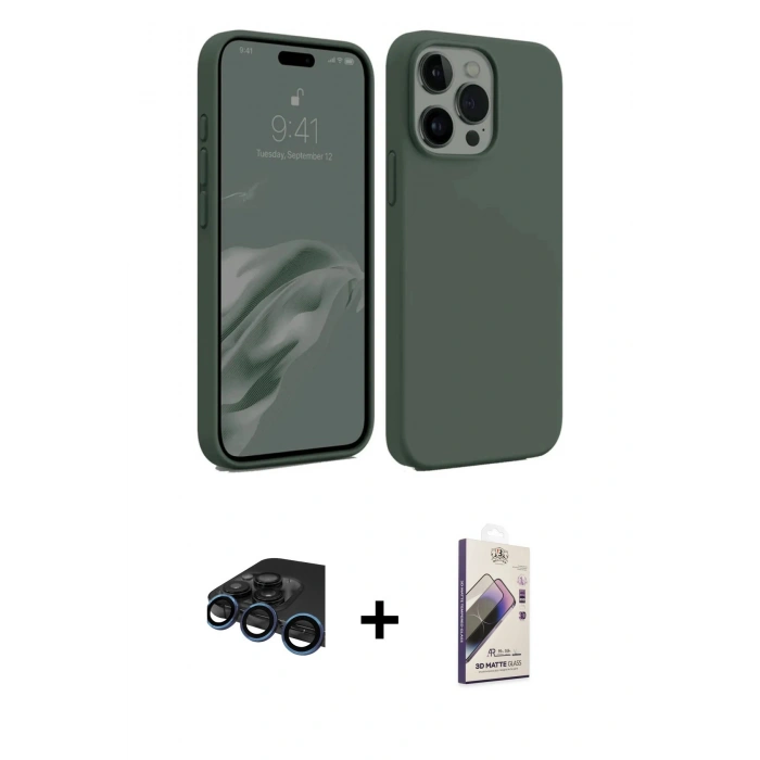 MARSİLYAN™- iPhone 15 Pro Max Kılıf Kozmos Yansıma Özel Seri - Siyah Bilvis 3D Mat Cam Ekran Koruyucu + Raze Metal Kamera Lens - LT