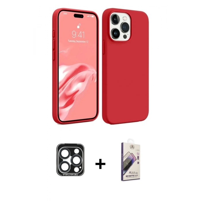 MARSİLYAN™- iPhone 15 Pro Max Kılıf Kozmos Yansıma Özel Seri - Siyah Bilvis 3D Mat Cam Ekran Koruyucu + PVD Metal Kamera Lens - LT