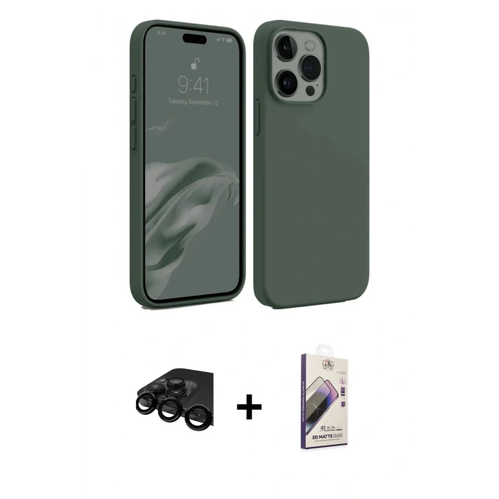 MARSİLYAN™- iPhone 15 Pro Max Kılıf Kozmos Yansıma Özel Seri - Siyah Bilvis 3D Mat Cam Ekran Koruyucu + Raze Metal Kamera Lens - SH