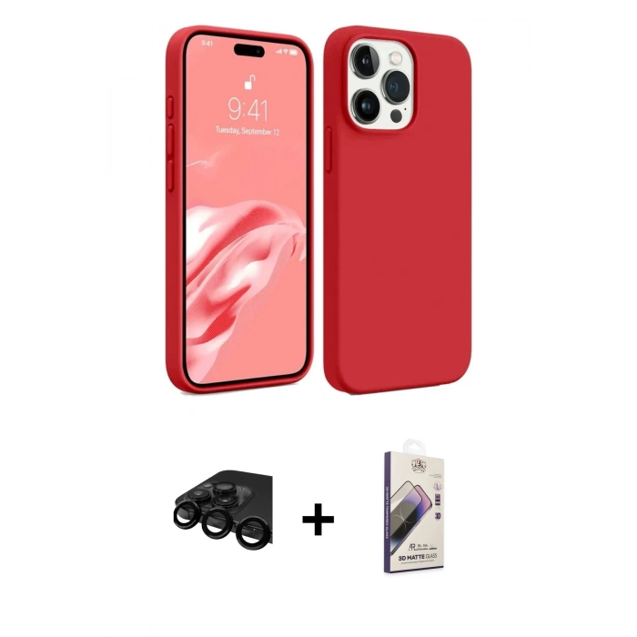 MARSİLYAN™- iPhone 15 Pro Max Kılıf Kozmos Yansıma Özel Seri - Siyah Bilvis 3D Mat Cam Ekran Koruyucu + Raze Metal Kamera Lens - SH