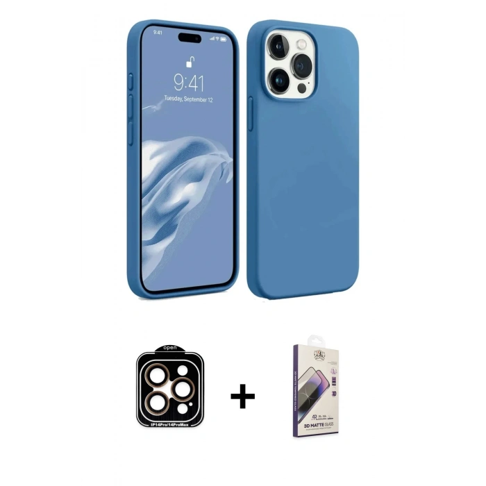 MARSİLYAN™- iPhone 15 Pro Max Kılıf Kozmos Yansıma Özel Seri - Siyah Bilvis 3D Mat Cam Ekran Koruyucu + PVD Metal Kamera Lens - TU