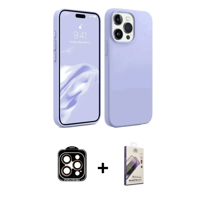 MARSİLYAN™- iPhone 15 Pro Max Kılıf Kozmos Yansıma Özel Seri - Siyah Bilvis 3D Mat Cam Ekran Koruyucu + PVD Metal Kamera Lens - TU