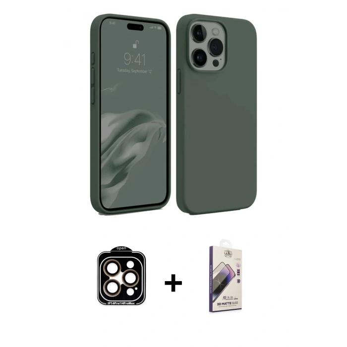 MARSİLYAN™- iPhone 15 Pro Max Kılıf Kozmos Yansıma Özel Seri - Siyah Bilvis 3D Mat Cam Ekran Koruyucu + PVD Metal Kamera Lens - TU